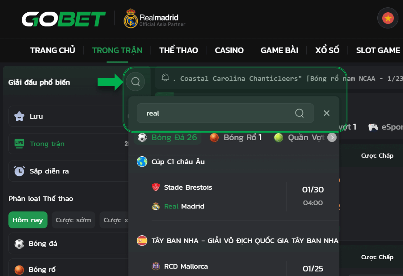 Sports search desktop